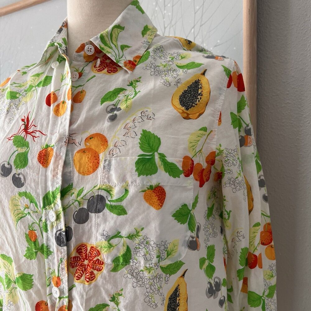 Equipment Femme summer fruits silk cotton white‎ button down classic blouse XS - Picture 3 of 7